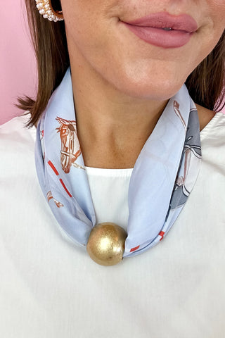 Light Blue Multi Horse Silky Scarf