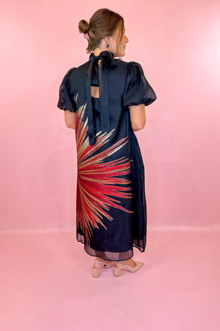 Metallic Starbust Midi Dress Black