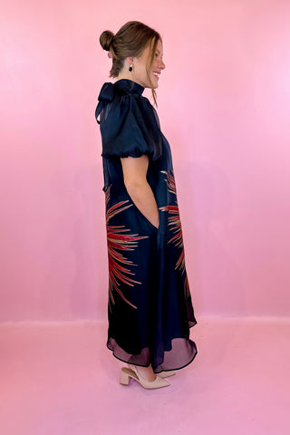 Metallic Starbust Midi Dress Black