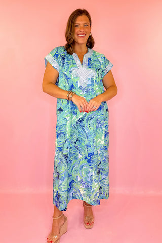 Lighthearted Days Floral Midi Dress Green/Blue