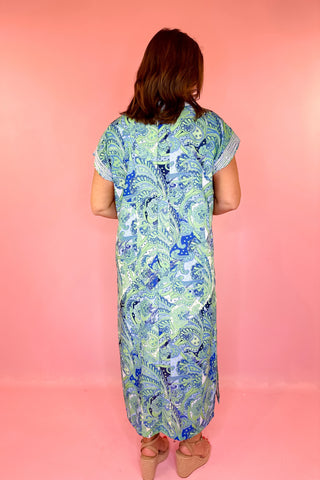 Lighthearted Days Floral Midi Dress Green/Blue