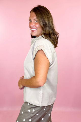  Scalloped Trim Top - Sand