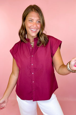 Scalloped Trim Top - Wine