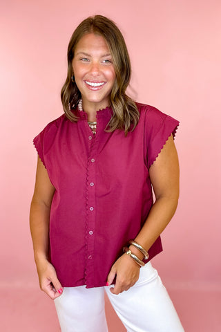 Scalloped Trim Top - Wine