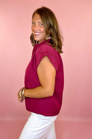  Scalloped Trim Top - Wine