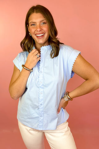  Scalloped Trim Top Blue