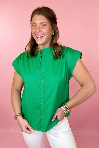 Little Moments Scalloped Trim Top Green