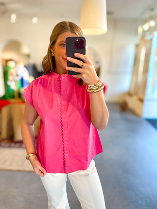 Scalloped Trim Top Hot Pink