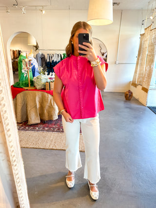 Scalloped Trim Top Hot Pink