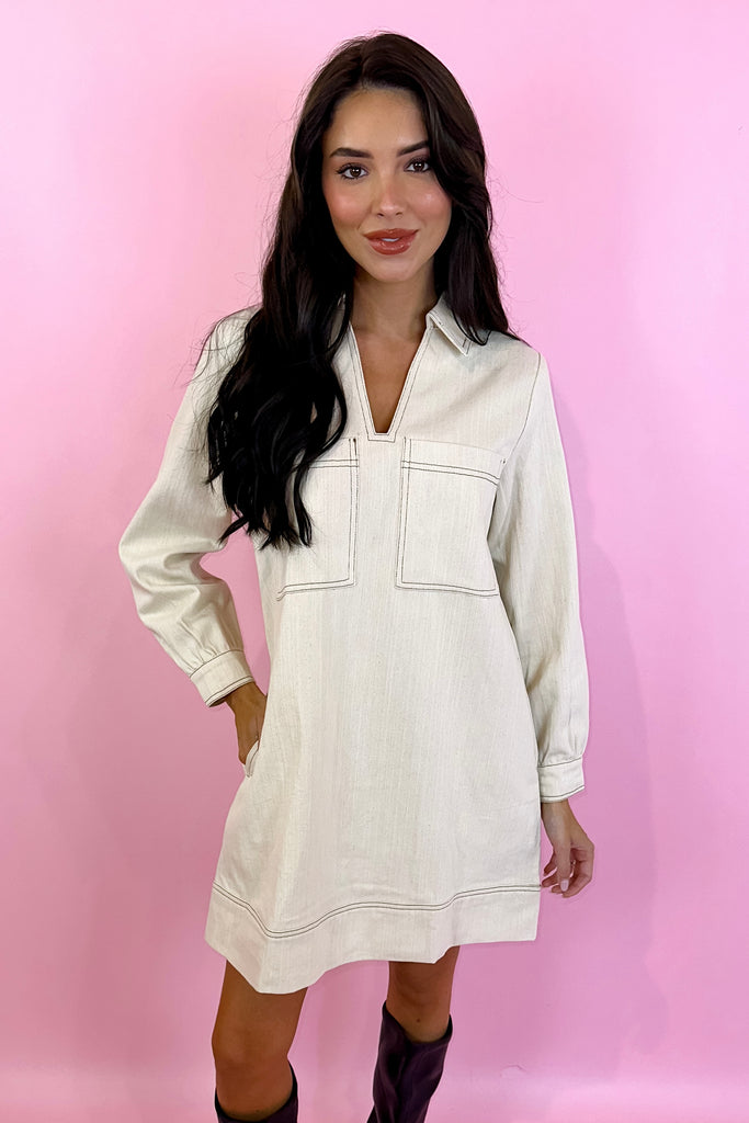 Long sleeve denim dress off white