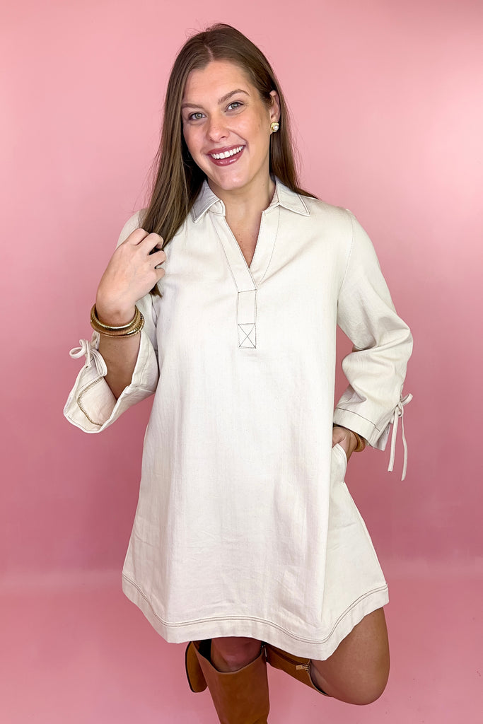 long sleeve cream denim dress