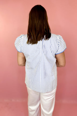 Striped Embroidered Top Blue
