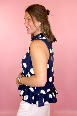 Lovely Little Thing Sleeveless Polka Dot Top Navy
