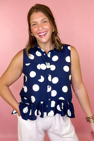 Lovely Little Thing Sleeveless Polka Dot Top Navy