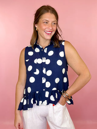 Lovely Little Thing Sleeveless Polka Dot Top Navy