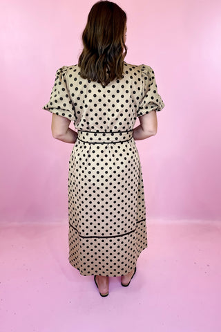 Polka Dot Midi Dress Taupe