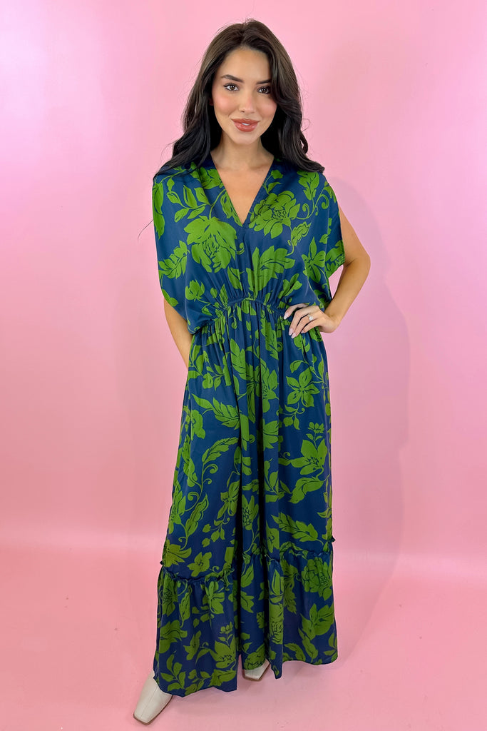 blue and green floral maxi dress