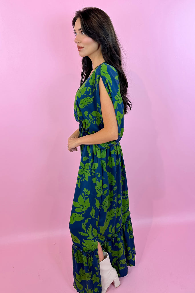 blue and green floral maxi dress