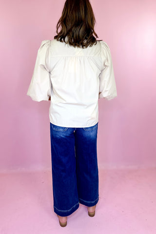 Wide Leg Pintuck Denim Pants - Dark Wash