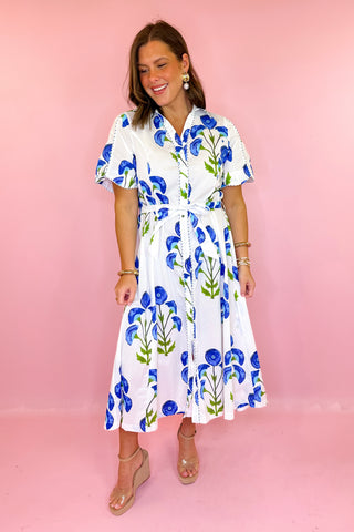 Royal Floral Midi Dress Off White