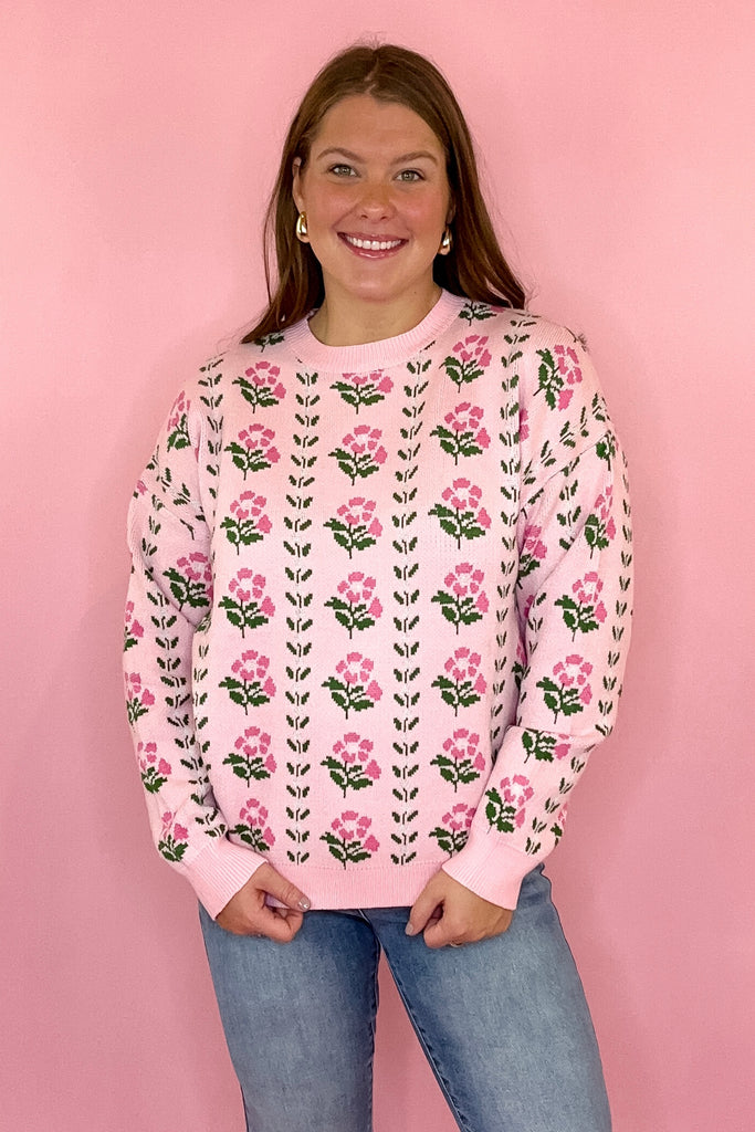 pink floral sweater