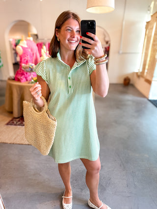 Ruffle sleeve Gingham Mini Dress Green