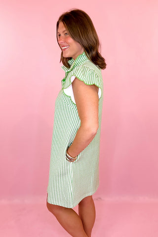 Ruffle sleeve Gingham Mini Dress Green