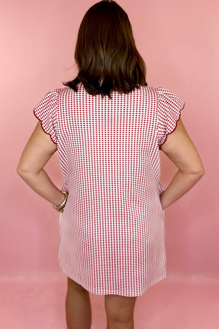 Ruffle sleeve Gingham Mini Dress Red