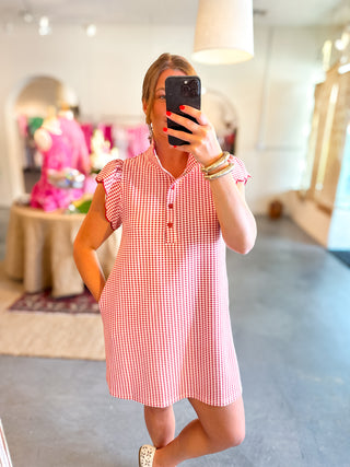 Ruffle sleeve Gingham Mini Dress Red