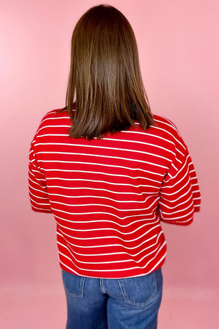 red stripe knit sweater top