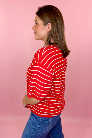 red stripe knit sweater top