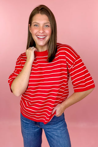 red stripe knit sweater top