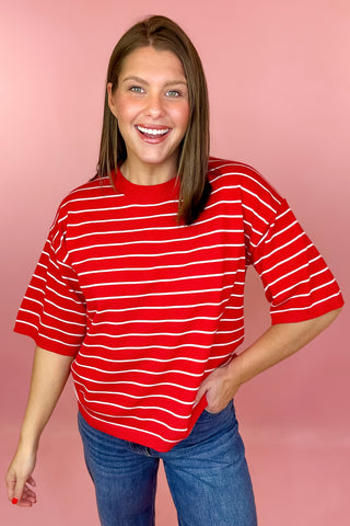 red stripe knit sweater top