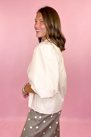  Ruffle Front Top - Light Taupe