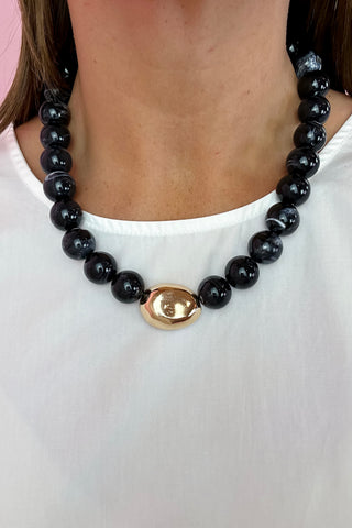 Marble Stone Ball & Accent Necklace Black