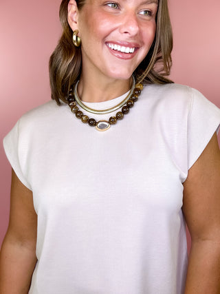 Marble Stone Ball & Accent Necklace Brown