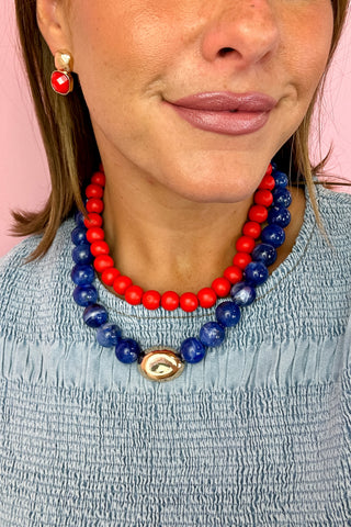 Marble Stone Ball & Accent Necklace Royal Blue