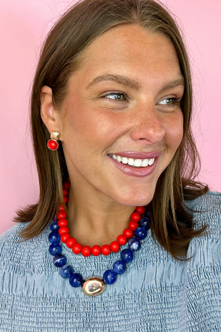 Marble Stone Ball & Accent Necklace Royal Blue