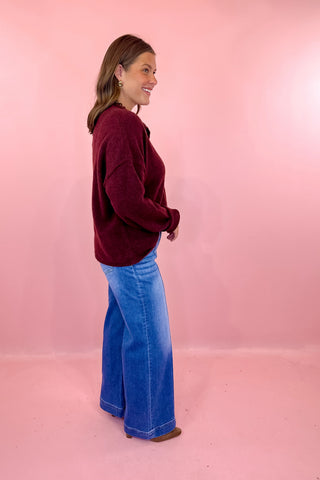 Wide Leg Pintuck Denim Pants Medium Wash