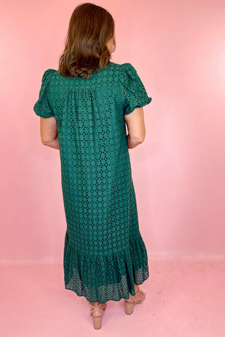 Meant To Be Eyelet Midi Dress Hunter Green