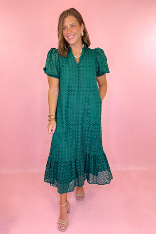 Meant To Be Eyelet Midi Dress Hunter Green