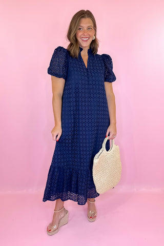 Eyelet Midi Dress Navy