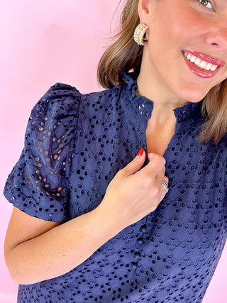 Eyelet Midi Dress Navy