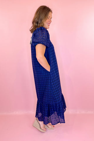 Eyelet Midi Dress Navy