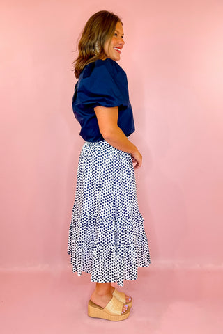  Polka Dot Midi Skirt Navy