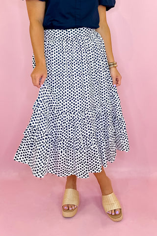  Polka Dot Midi Skirt Navy