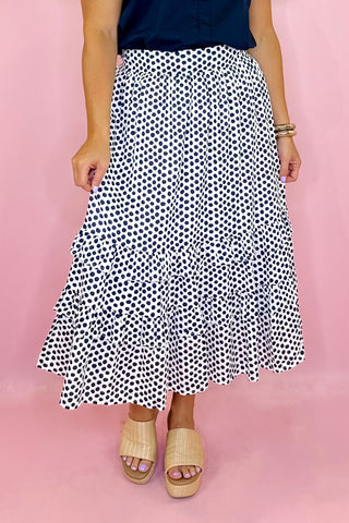  Polka Dot Midi Skirt Navy