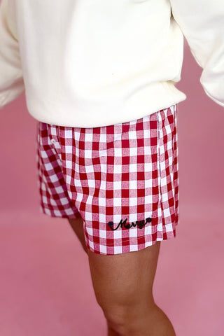 red gingham merry boxer shorts