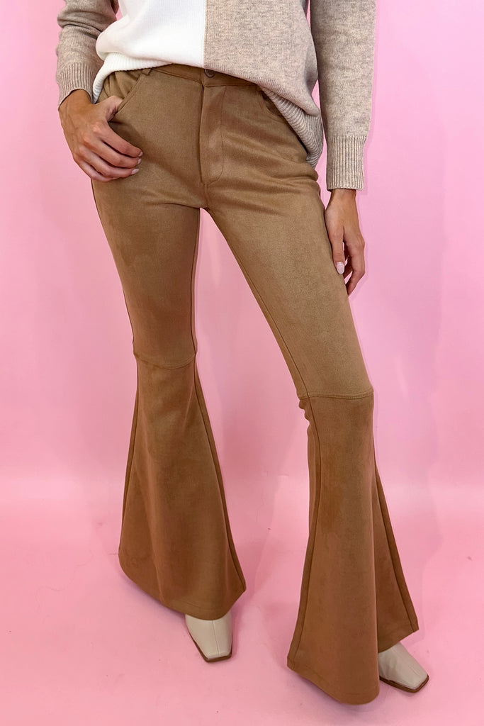 Brown suede flare pants