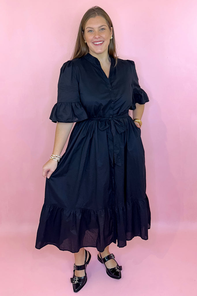 Black button down Midi Dress cotton